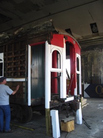 Inside the shops, ET&WNC Combine #15 is being restored.