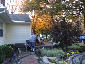 Outside, you can see that it was a beautiful fall day. Andy Clarke is the yardmaster for Consolidated Yard, which is located at the front of the house. The track to the right is a switch back that goes from Consolidated down to “Cat Dump”.