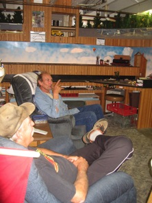 November 7.  Ken and Rodney relax in the basement before the start of the session.