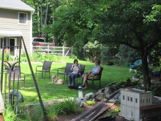 August 11.  Jean and Martha relax...and you can see the warehouse in Williamsport.