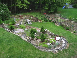 May 12.  Wednesday.  An overview of the right side of the layout, taken from the deck, when we showed up on May 12, 2010.