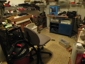 April 25.   I will eventually be getting a new floor installed in my basement workshop, so I take a "before" picture.